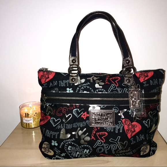 Coach Handbags - Coach Poppy purse in black red and silver